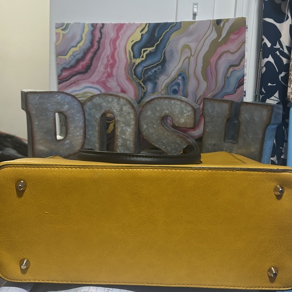 Yellow/Mustard Quilted Handbag with Black Accents EUC - Picture 5 of 5